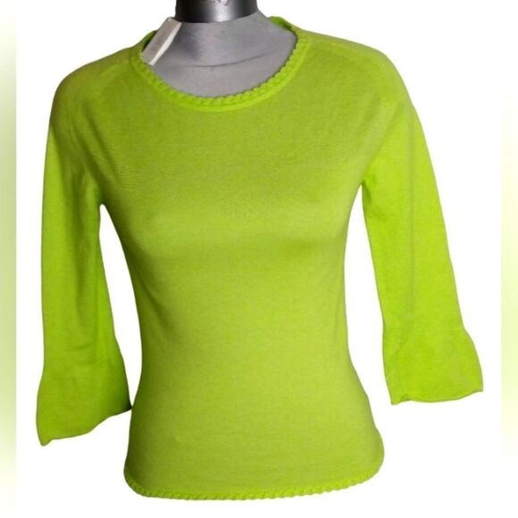 Cashmere Maria Sartini  Cotton Blend Sweater SZ 44 Neon Green - Picture 1 of 16